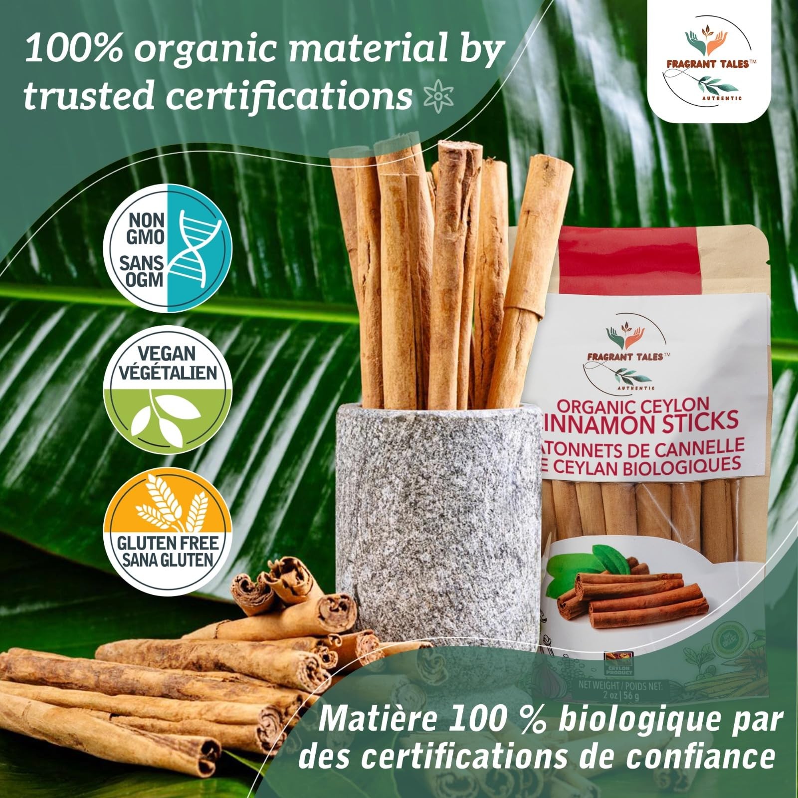 Premium Organic Ceylon Cinnamon Sticks – 2 oz (56g) | 5-Inch True Ceylon Cinn…
