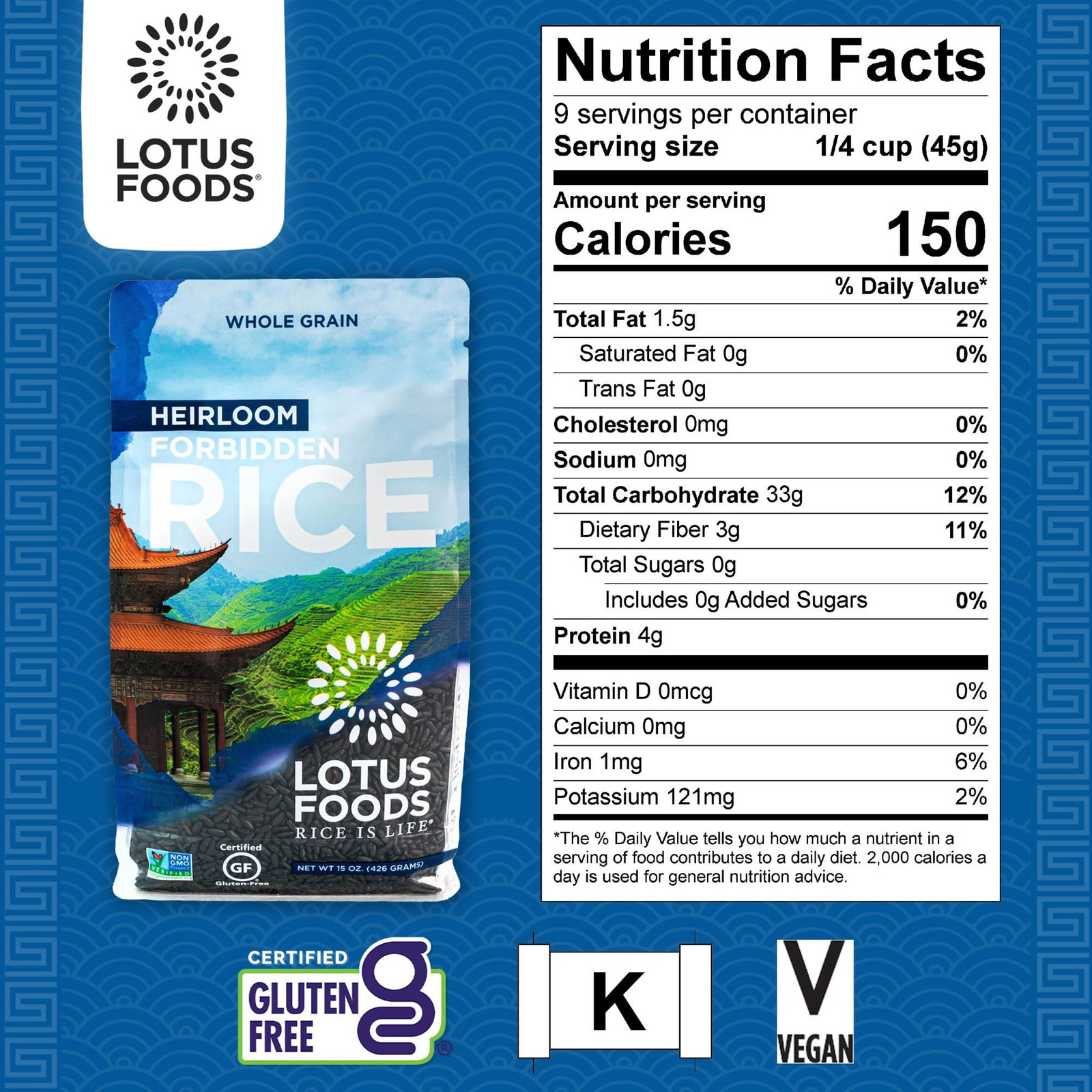 Lotus Foods Heirloom Forbidden Rice – Black 15 Ounce (Pack of 1), No Color