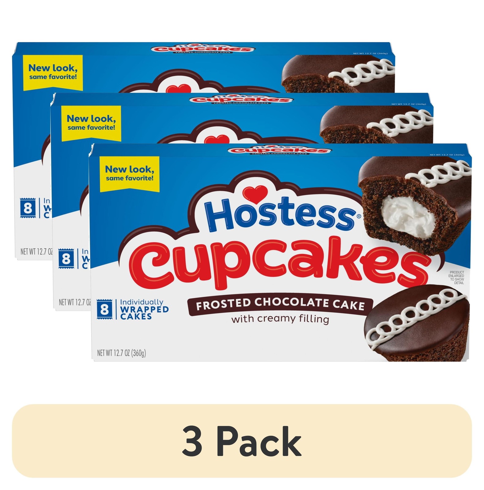 (3 pack) Hostess Cupcakes, Chocolate Snack Cakes, 12.7 oz Box (8 Ct.)