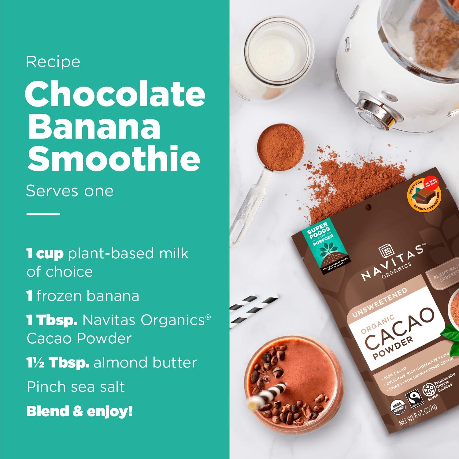 Organic Cacao Powder – Non GMO, Fairtrade, Gluten Free, 8oz, 38 Servings