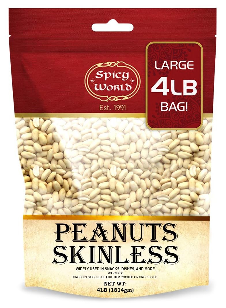 Spicy World Skinless Peanuts, Blanched Raw Peanuts (Uncooked, Unsalted)