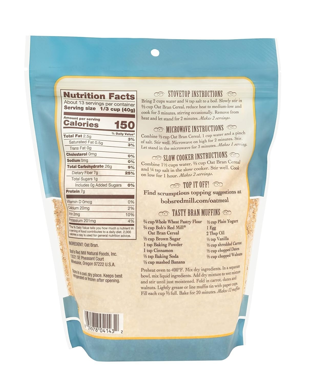 Bob’s Red Mill Oat Bran, 18oz (Pack of 4) – Non GMO, Vegan, Kosher