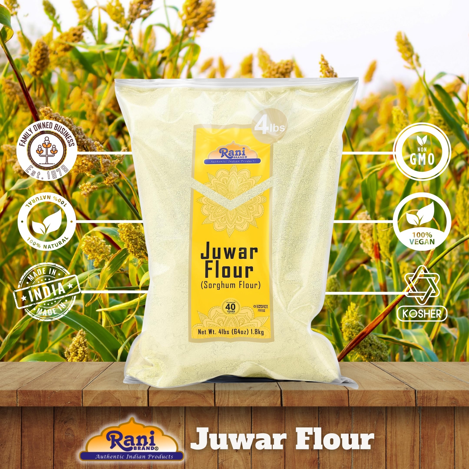 Rani Juwar (Sorghum) Flour 4lb (64oz) 4 Pound Bulk