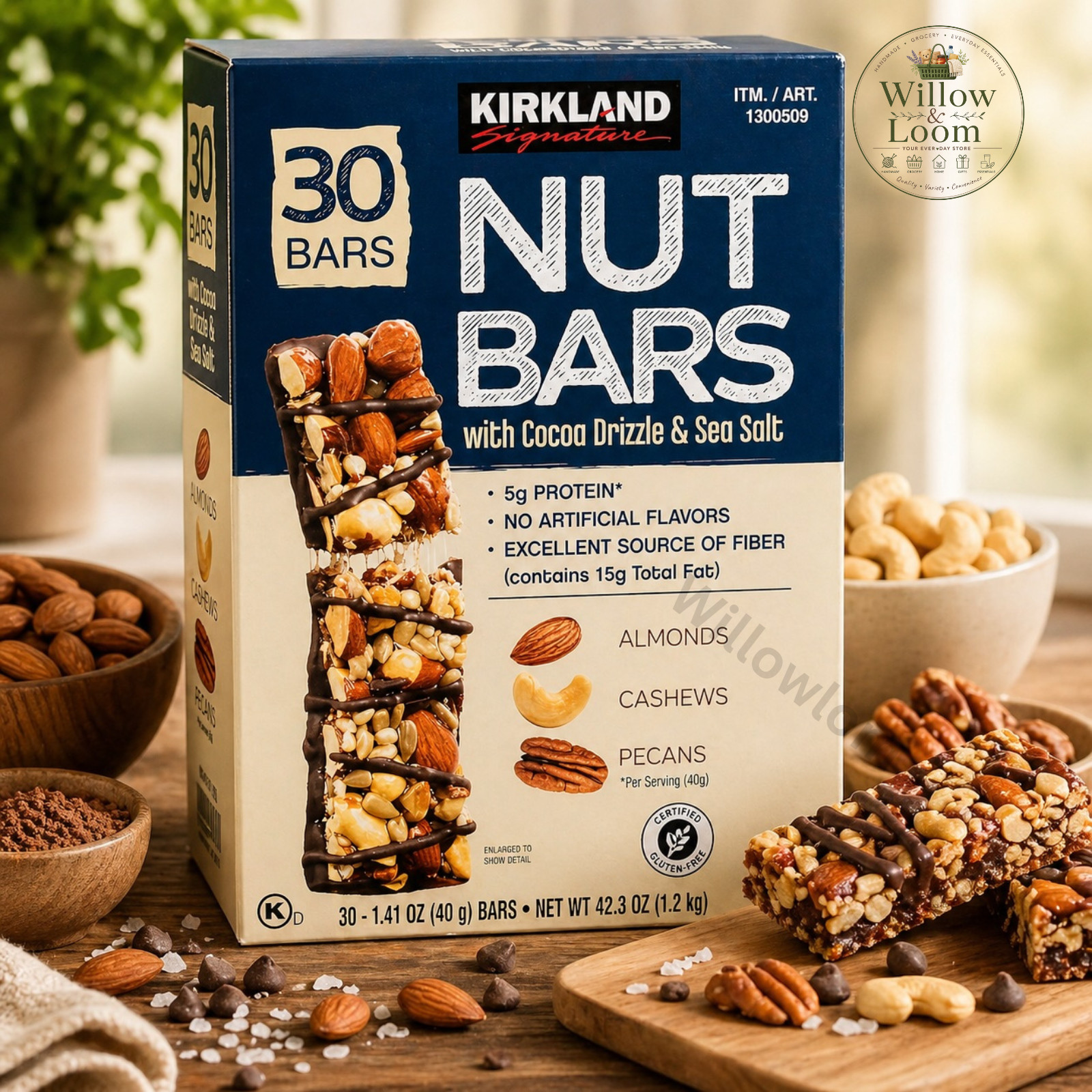 Kirkland Signature Nut Bars 1.41 Ounce Pack of 30 With Coco Drizzle & Sea Salt