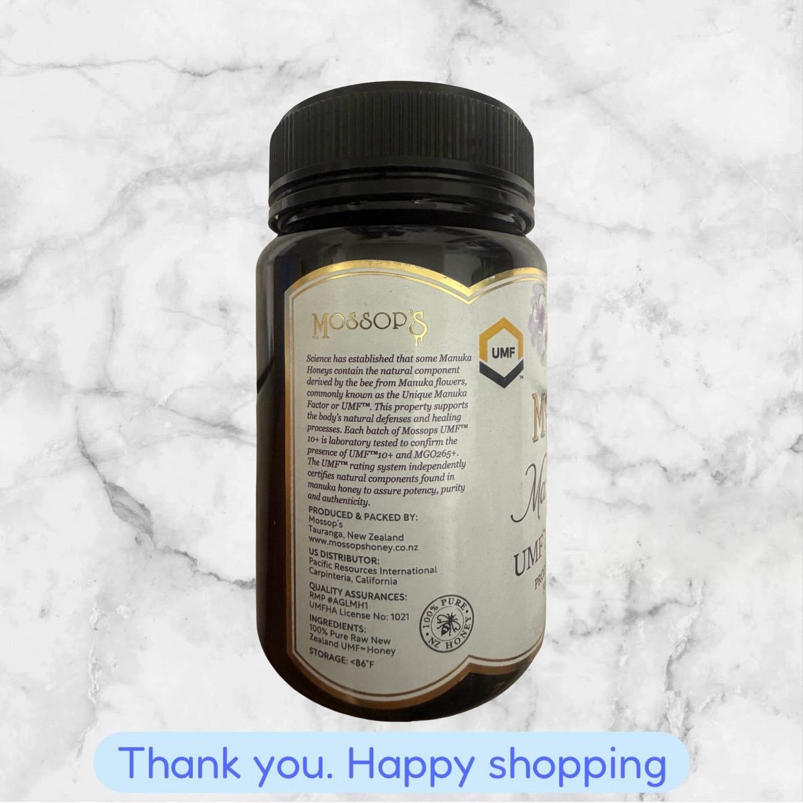 Manuka Honey Mossop’s Raw New Zealand UMF 10+ MGO265+ Net Wt: 500g 1lb 1.6oz NEW