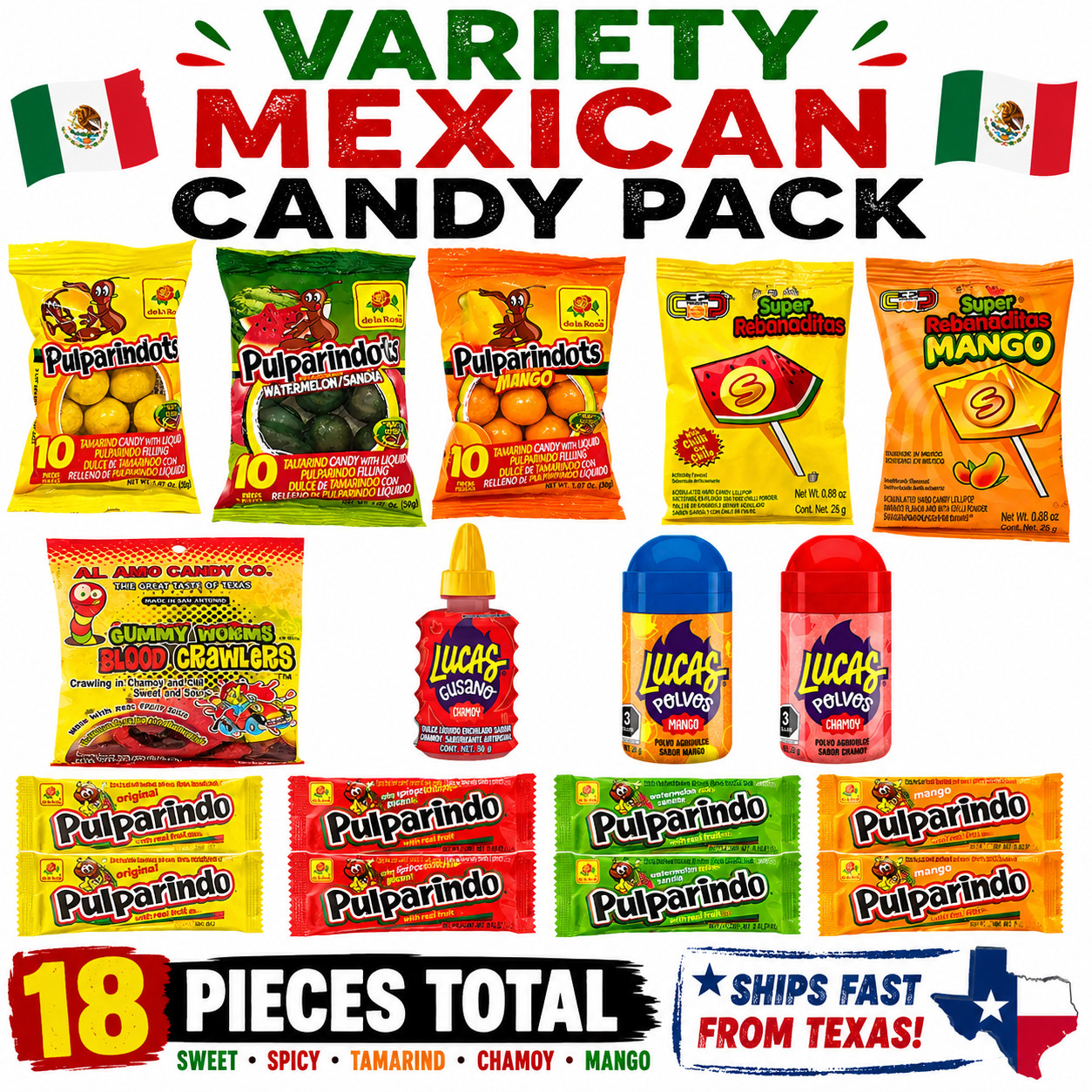 Mexican Candy Variety Pack Pulparindo Lucas Rebanaditas Chamoy Candy