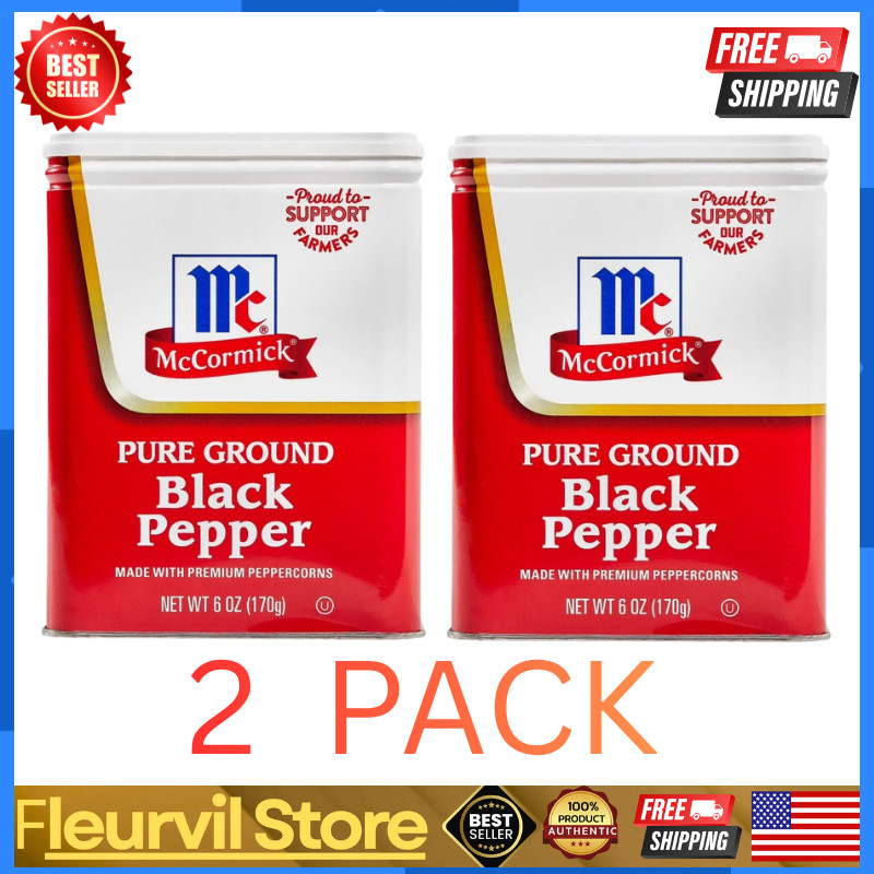 2 pack McCormick Pure Ground Black Pepper, 6.0 oz Can