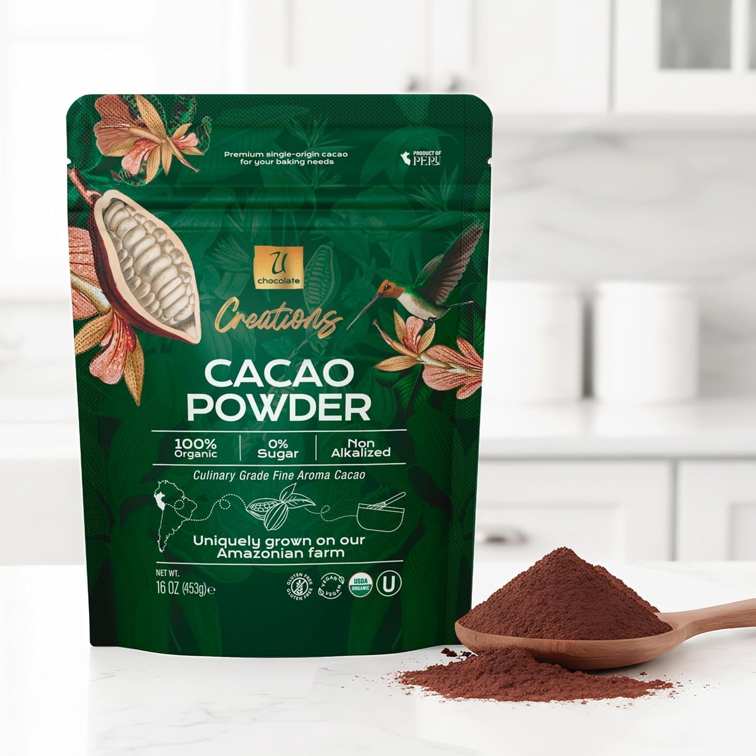Organic Cacao Powder Raw Peruvian USDA Certified Non-GMO Vegan 16oz