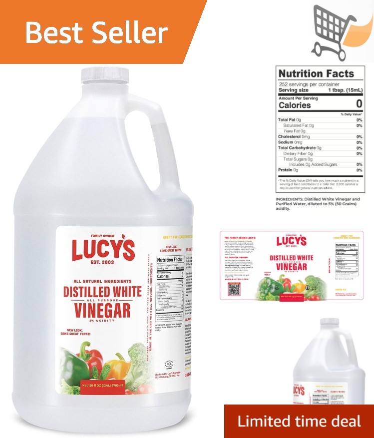 White Vinegar 1 Gallon 128oz Natural Distilled 5% Acidity Household Cleaner