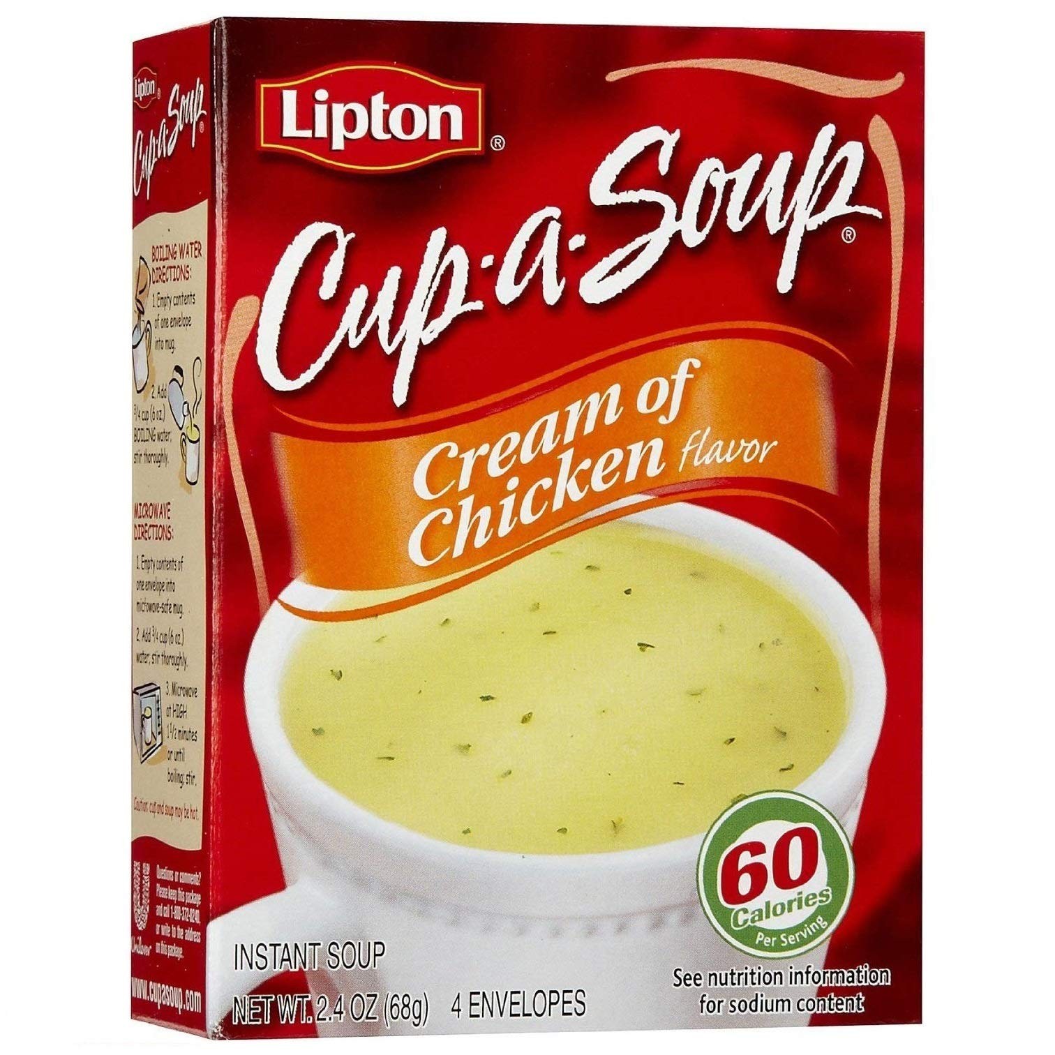 Lipton, Cup-A-Soup, Cream Of Chicken Flavor, 4 Count, 2.4 Ounce (Pack of 1)