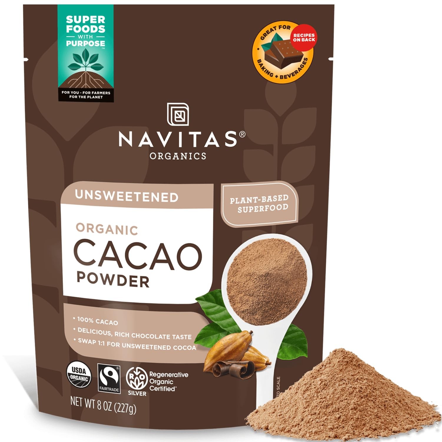 Navitas Organics Cacao Powder – Cocoa Substitute 8 Ounces (Pack of 1)