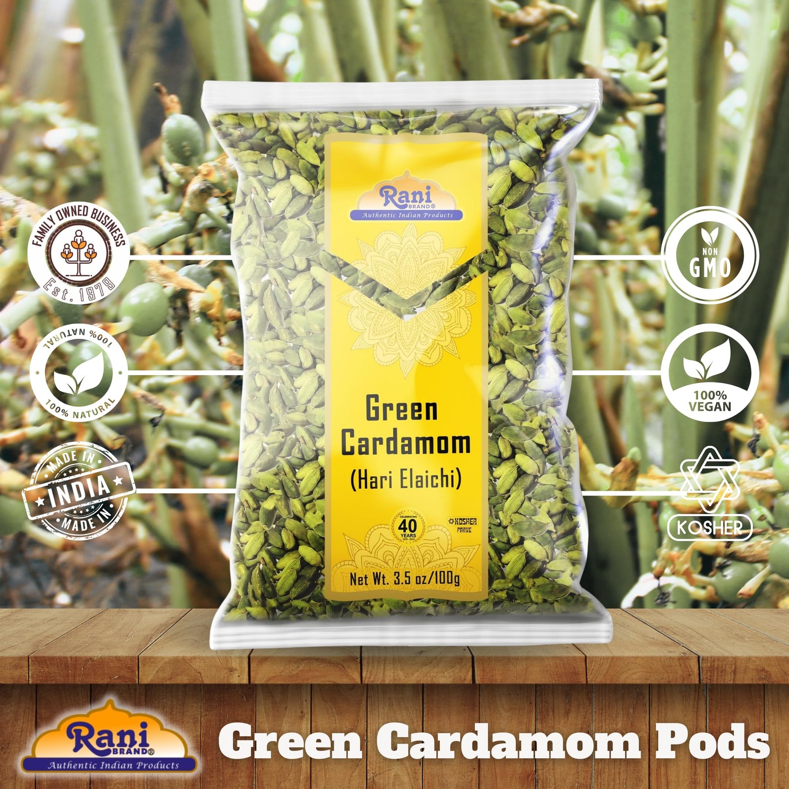 Rani Green Cardamom Pods Spice (Hari Elachi) 3.5oz 3.5 Ounce (Pack of 1)