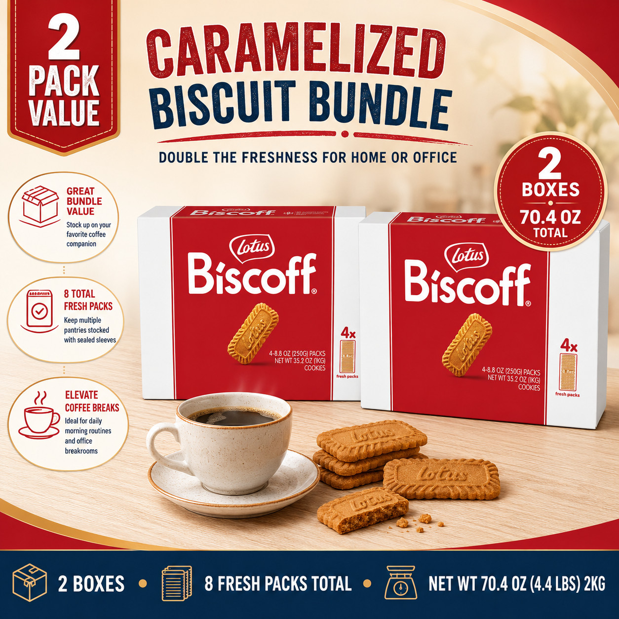 2 Pack Lotus Biscoff Cookies, 8.8 oz., 4 Count