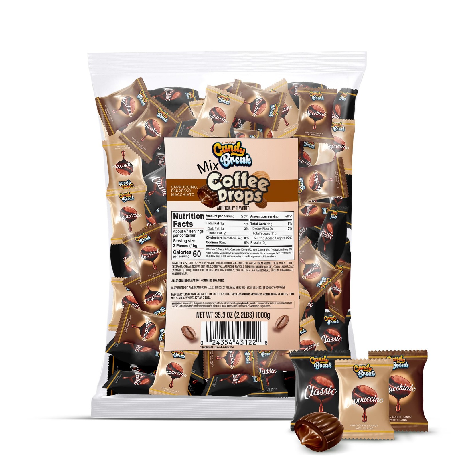 Candy Break Coffee Drops, Center Filled Hard Candy, Coffee Candy Individually…