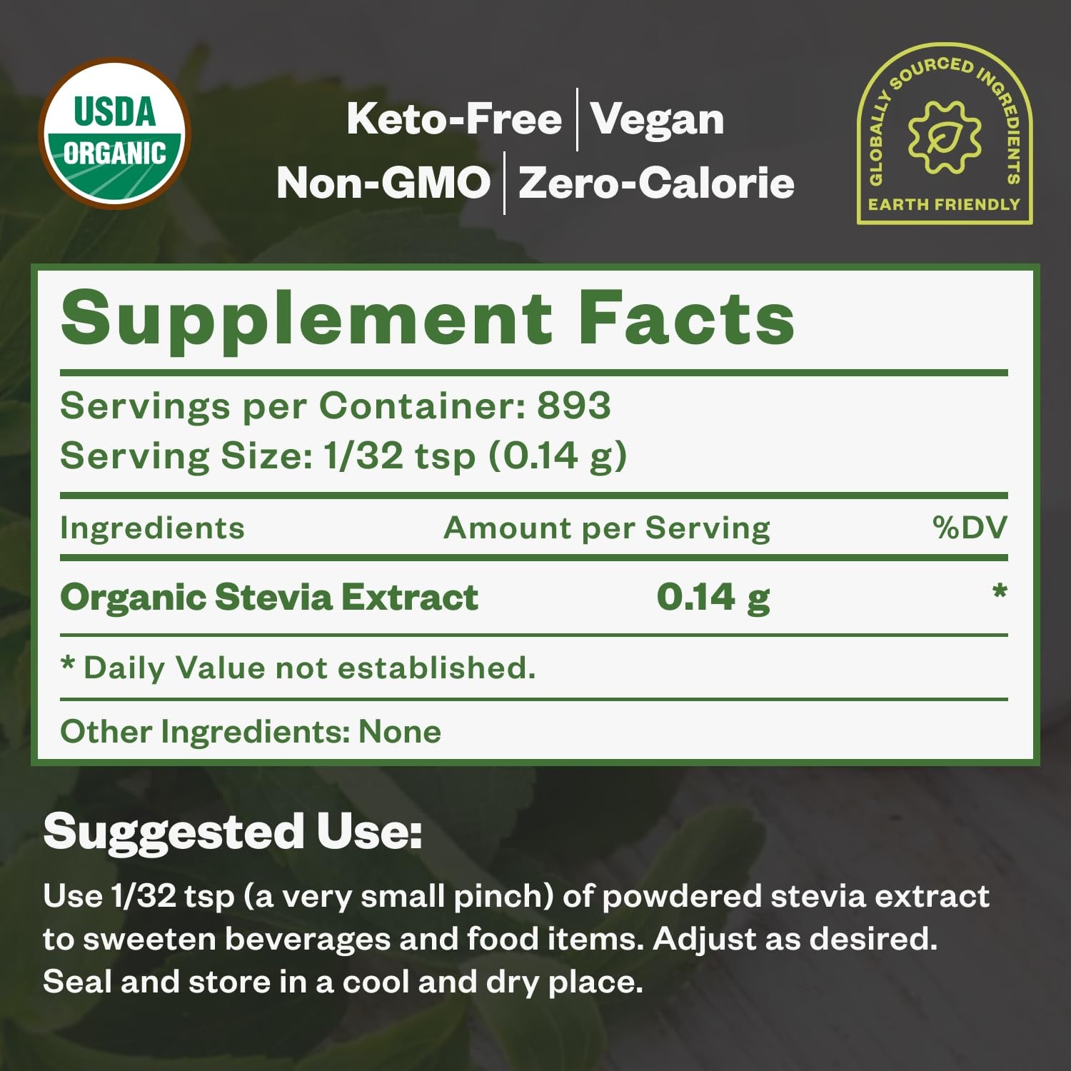 Purisure Stevia Powder Zero Calorie Zero Carb Pure Stevia Extract Sweetener