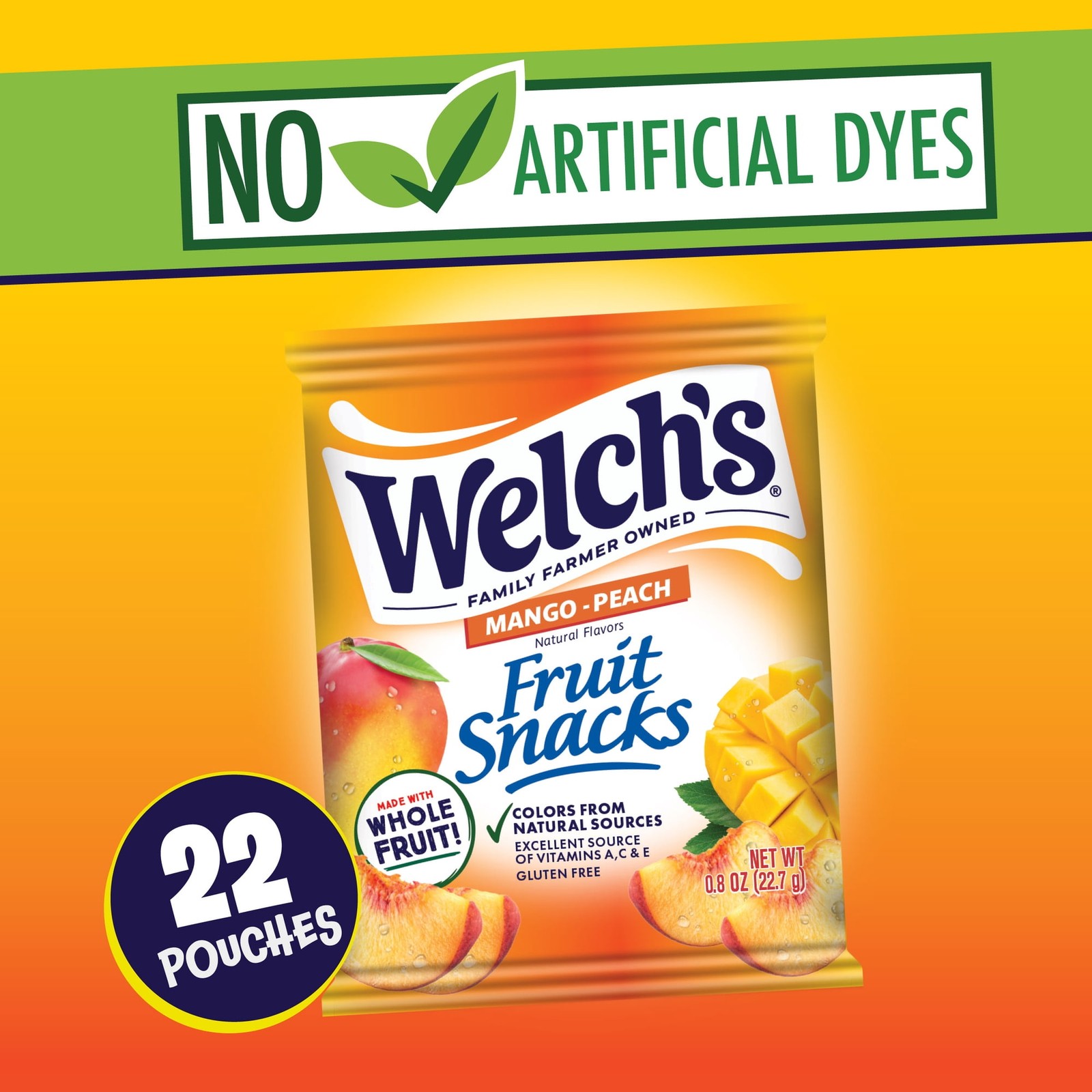 Welch’s Fruit Snacks Mango-Peach – Soft Fruit Snacks, 0.8 oz Each, 22-Count Pack