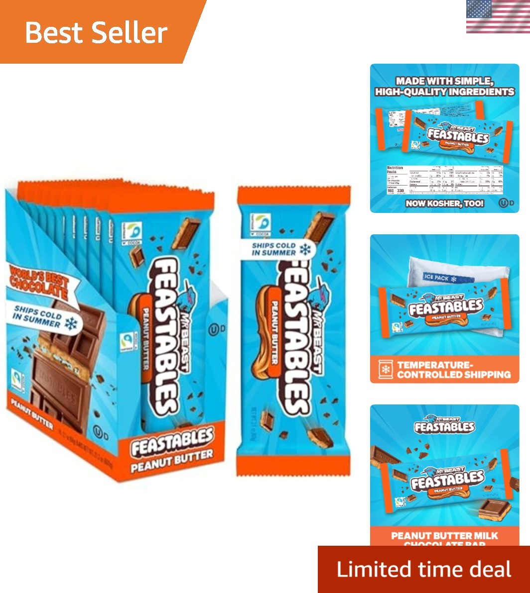 MrBeast Peanut Butter Milk Chocolate Bar, King Size, 10 Count | Fairtrade coc…