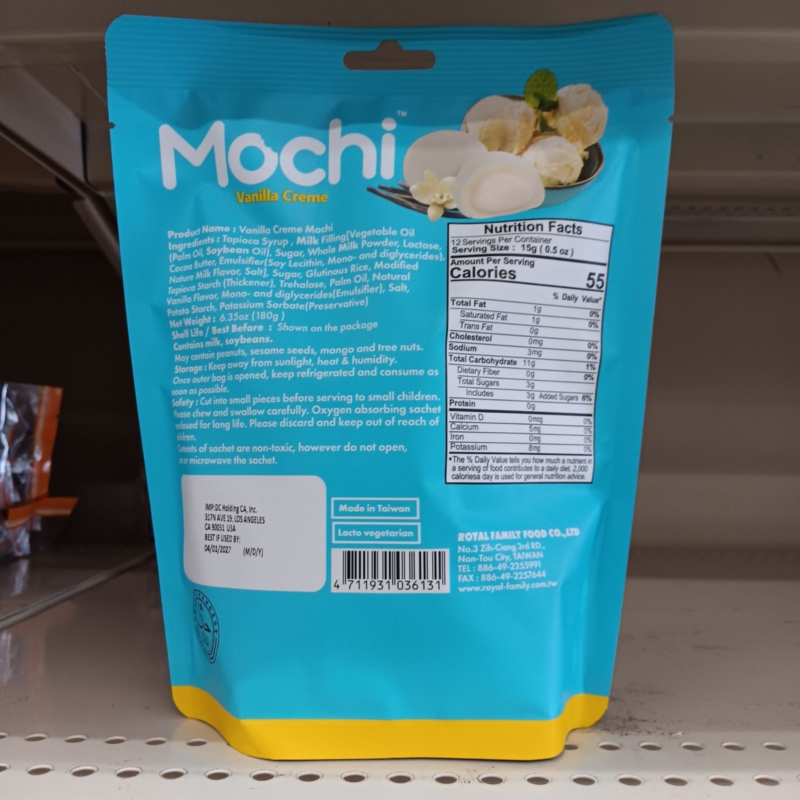 Royal Family Vanilla Creme Mochi 12 Pieces 6.3 oz Gluten Free Vegetarian