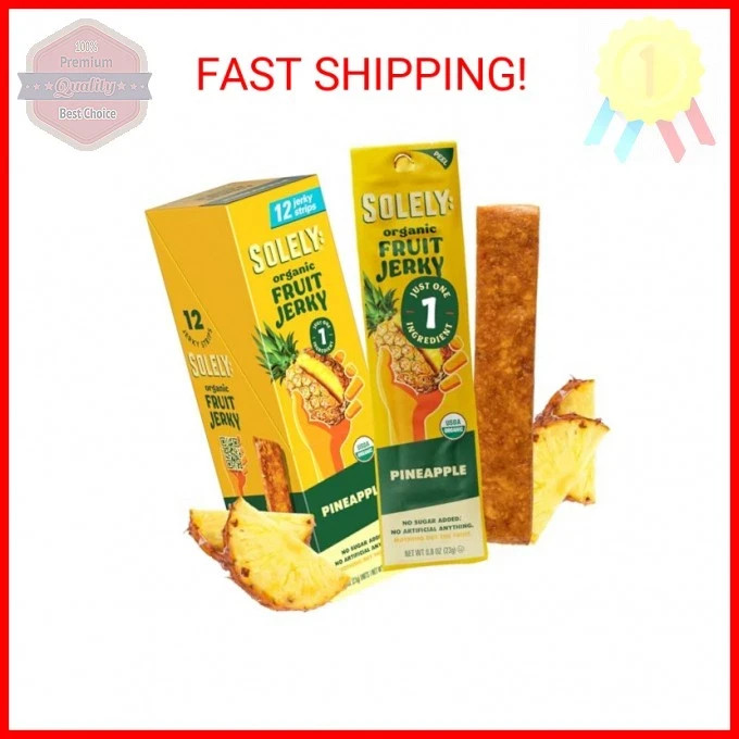 SOLELY – Organic Pineapple Fruit Jerky – 12 Individually Wrapped Strips – Fruit
