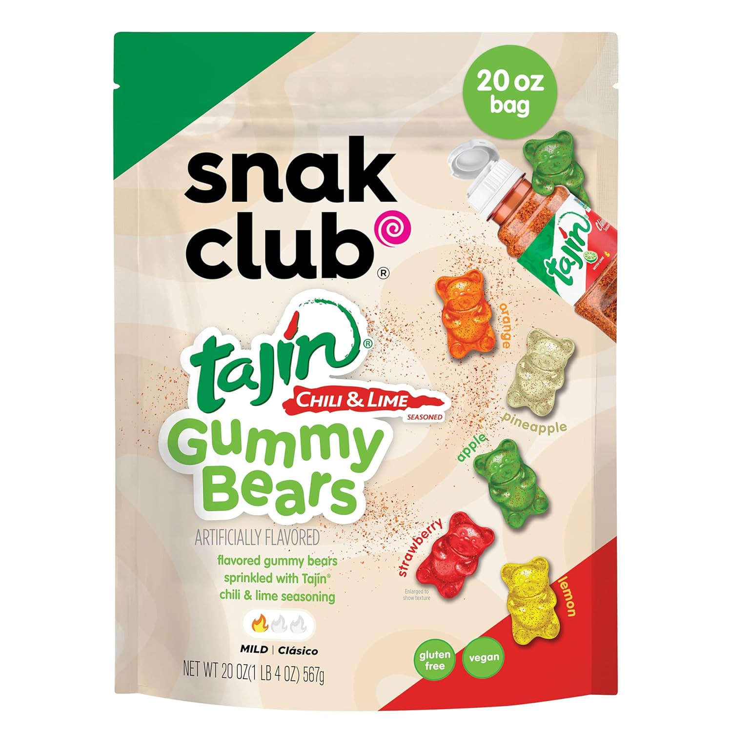 Tajin Gummy Bears, Assorted Fruit Candy Gummies with Chili and Lime Seasoning, M