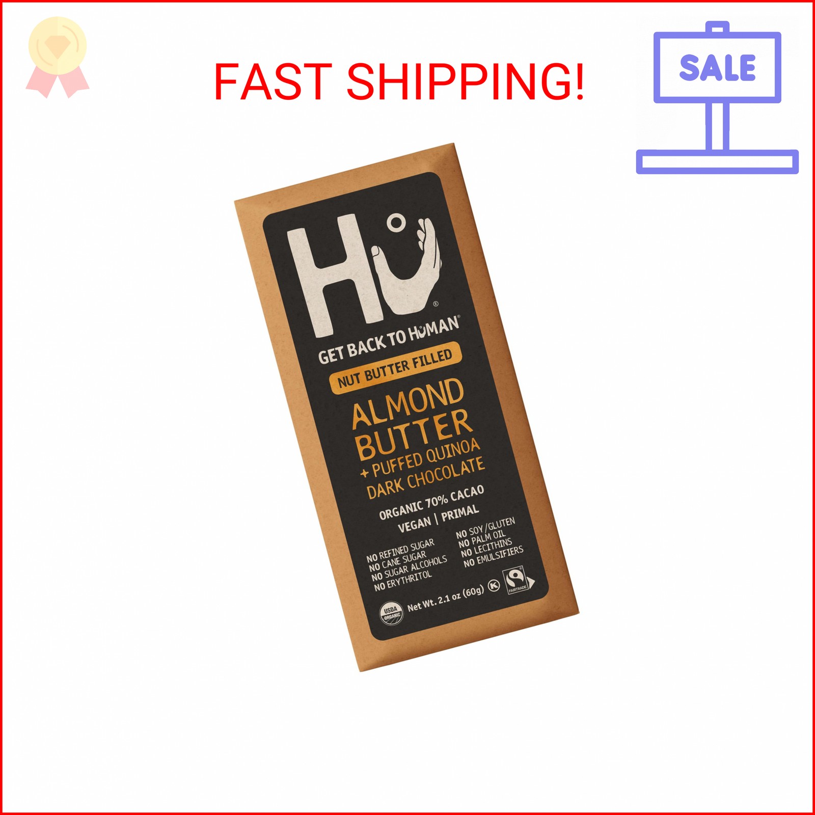 Hu Almond Butter + Puffed Quinoa Dark Chocolate Bar, 2.1 Ounce Bar, 1 Count