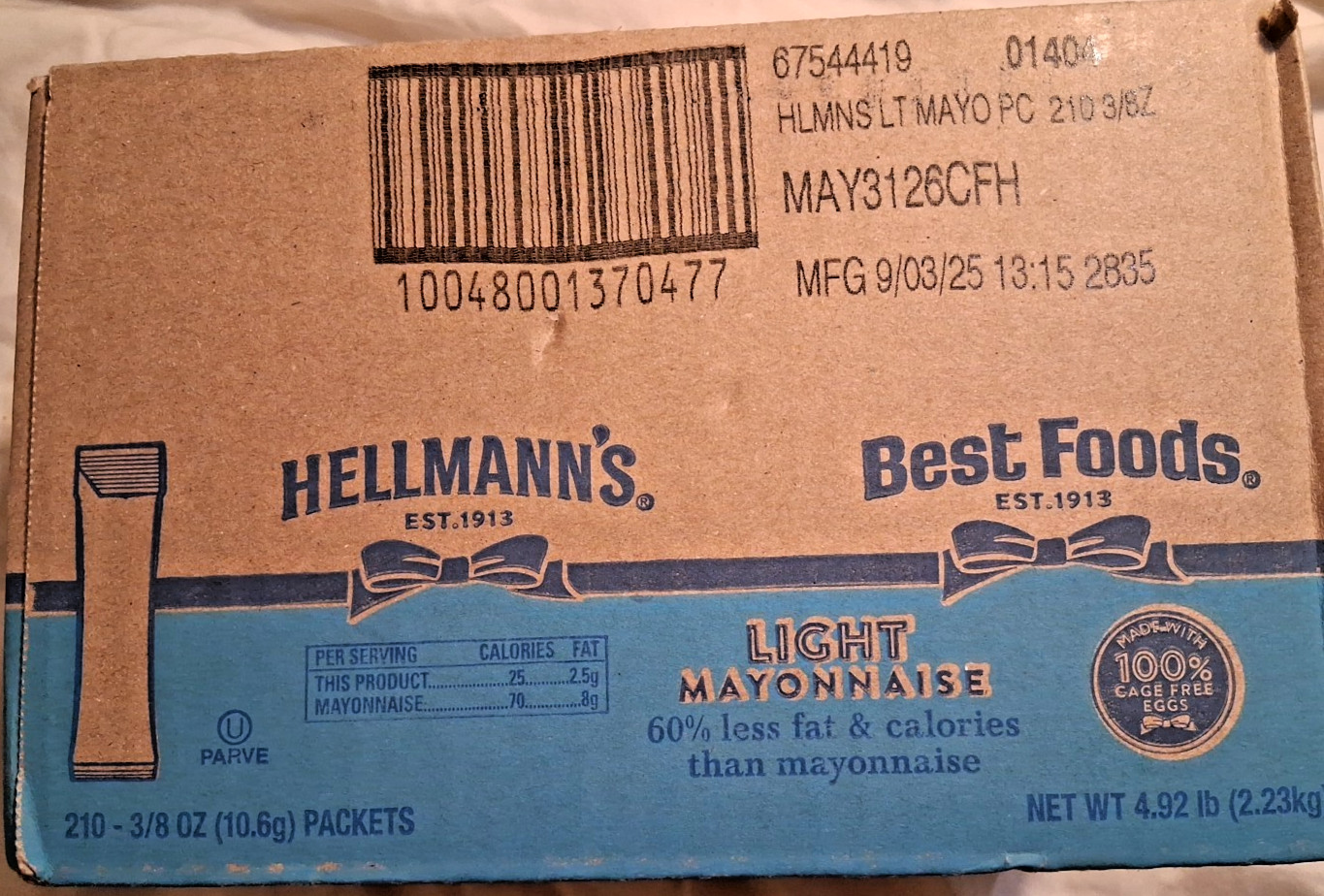 💥 Hellmann’s Light Mayonnaise 210 Stick Packets 3/8 Oz Ea.-FREE SHIP