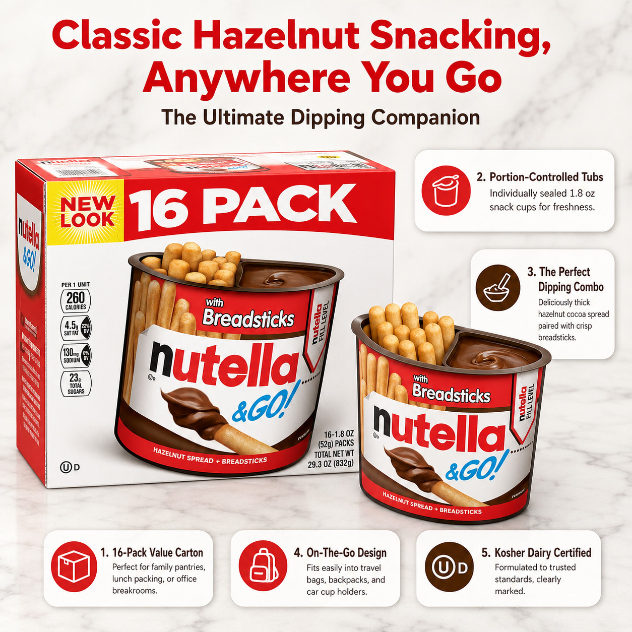 Nutella & GO! Hazelnut and Cocoa Spread With Breadsticks, 1.8 oz, 16 Pack