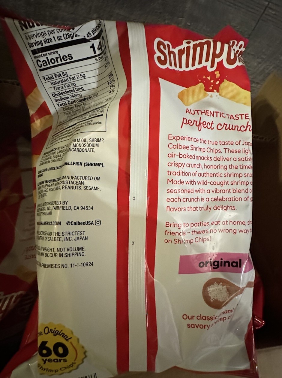 12 Bags Of Calbee Shrimp Chips Baked, Original 4 oz Size Lot