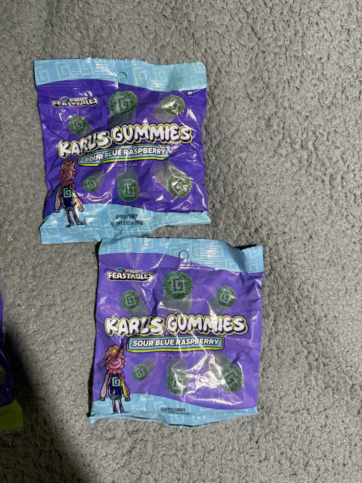Hard to find MrBeast Feastables Carl’s Gummie Sour Blue Raspberry / Green Apple.