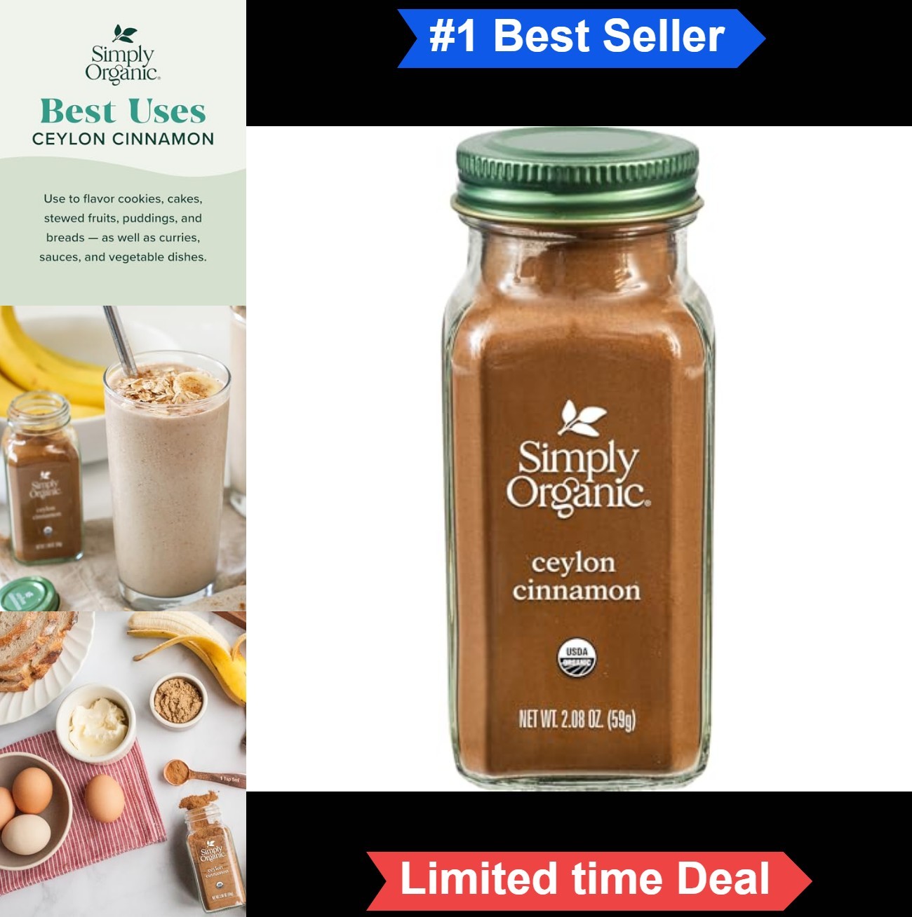 Ground Ceylon Cinnamon 2.08oz Organic Kosher Powder Jar for Baking Cooking