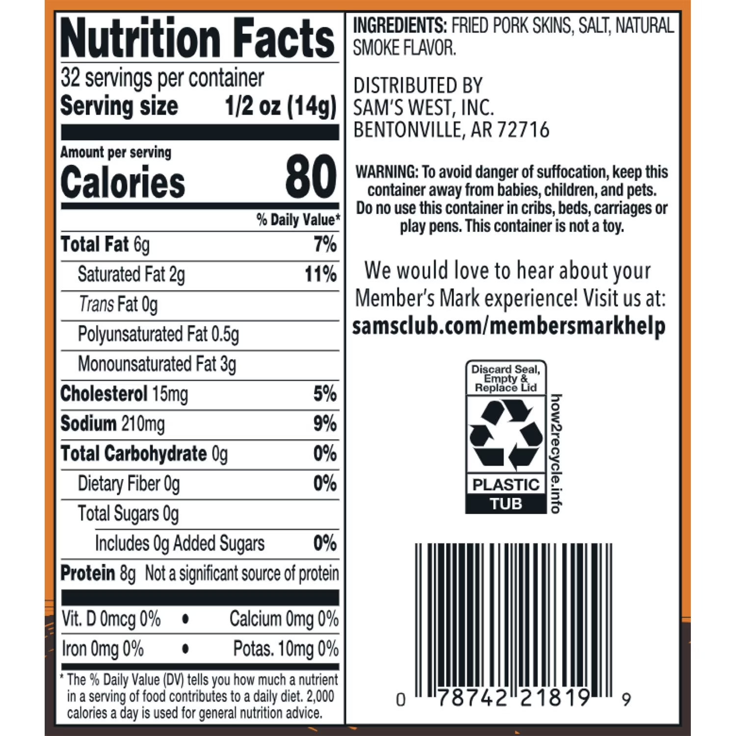 Member’s Mark Original Fried Pork Rinds (16 oz.) FREE SHIPPING