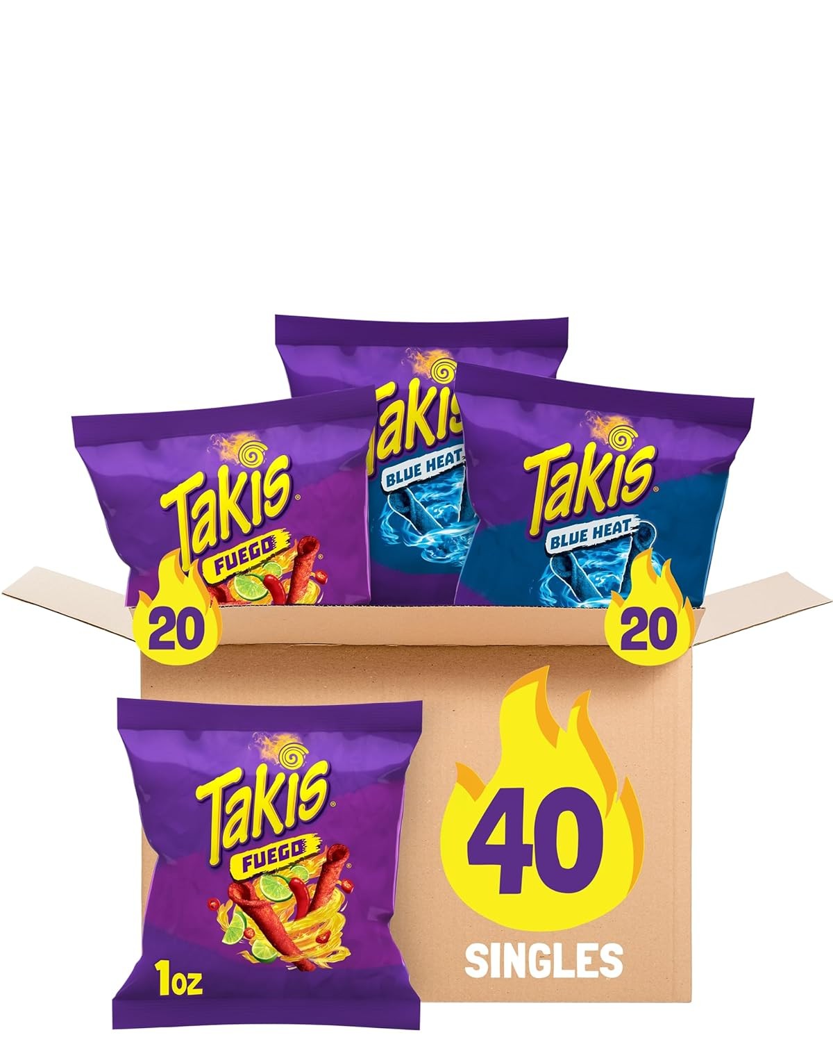 Takis Fuego Blue Heat Assorted Pack Rolled Tortilla Chips 40 pc 1 oz Spicy
