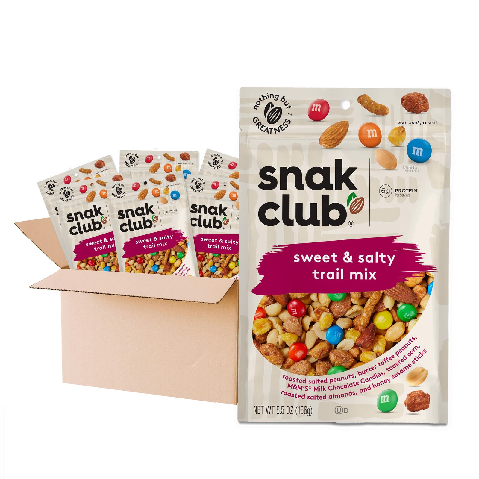 Snak Club Sweet and Salty Trail Mix with 5.5 Ounce (Pack of 6), Purple Label