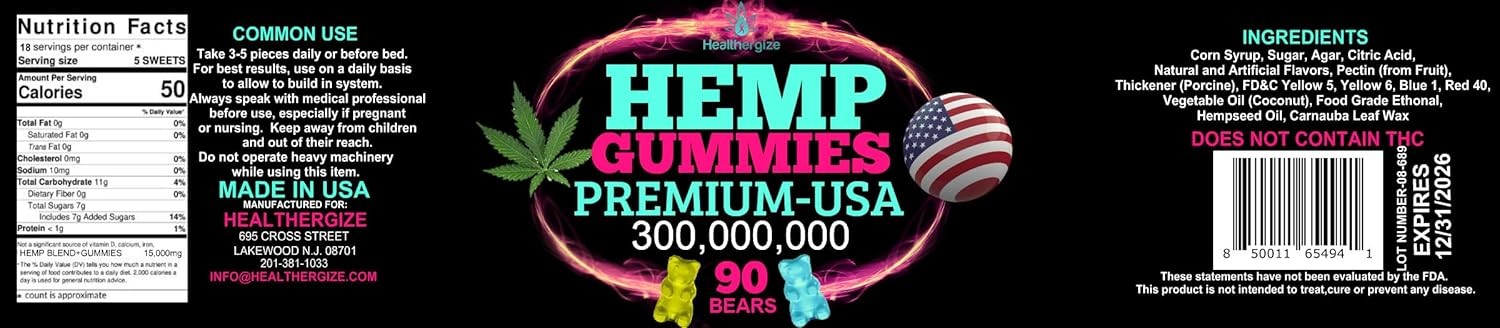 Hemp Gummies for Relaxation and Rest-Natural Hemp Oil Gummies, Fresh Fruity Flav