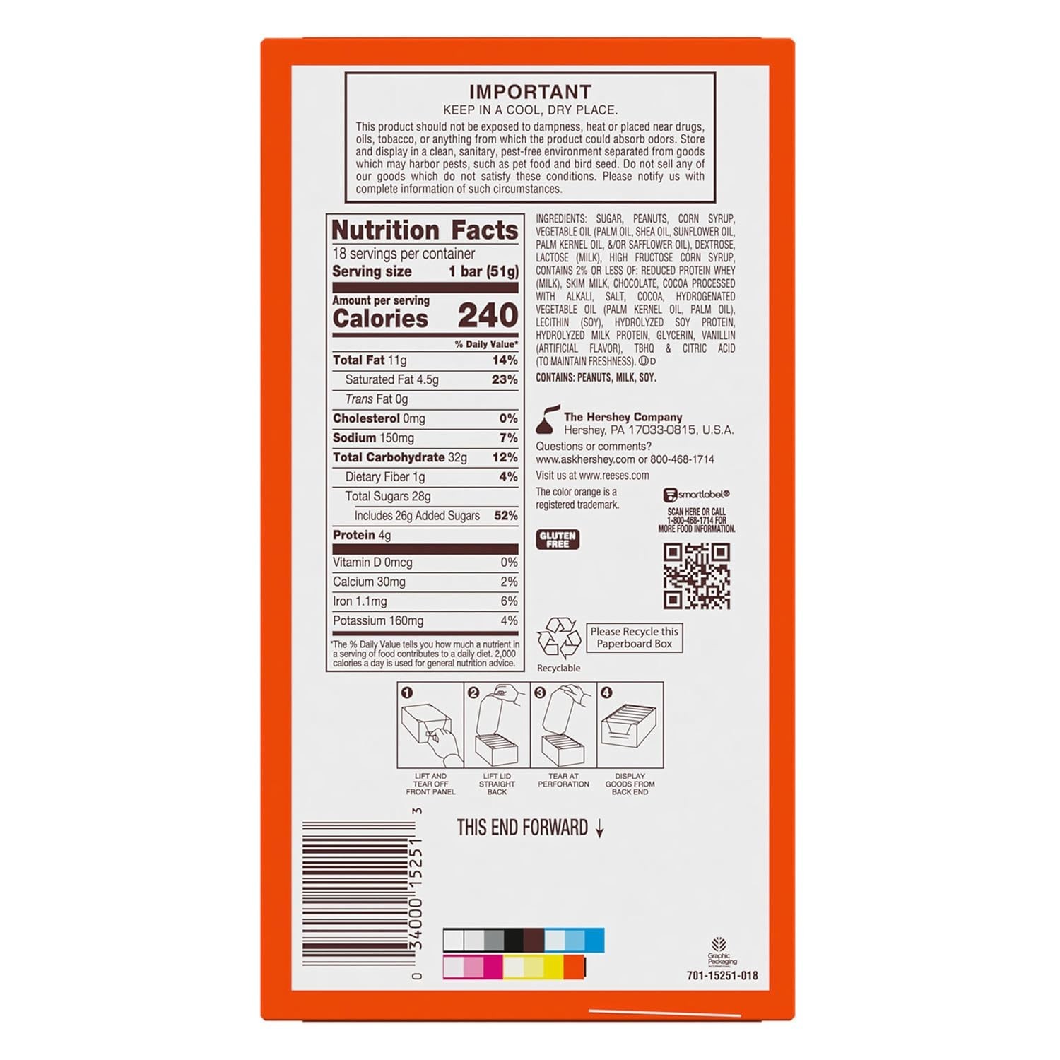 FAST BREAK Peanut Butter Nougat Candy Bars, 1.8 oz Pack of 18