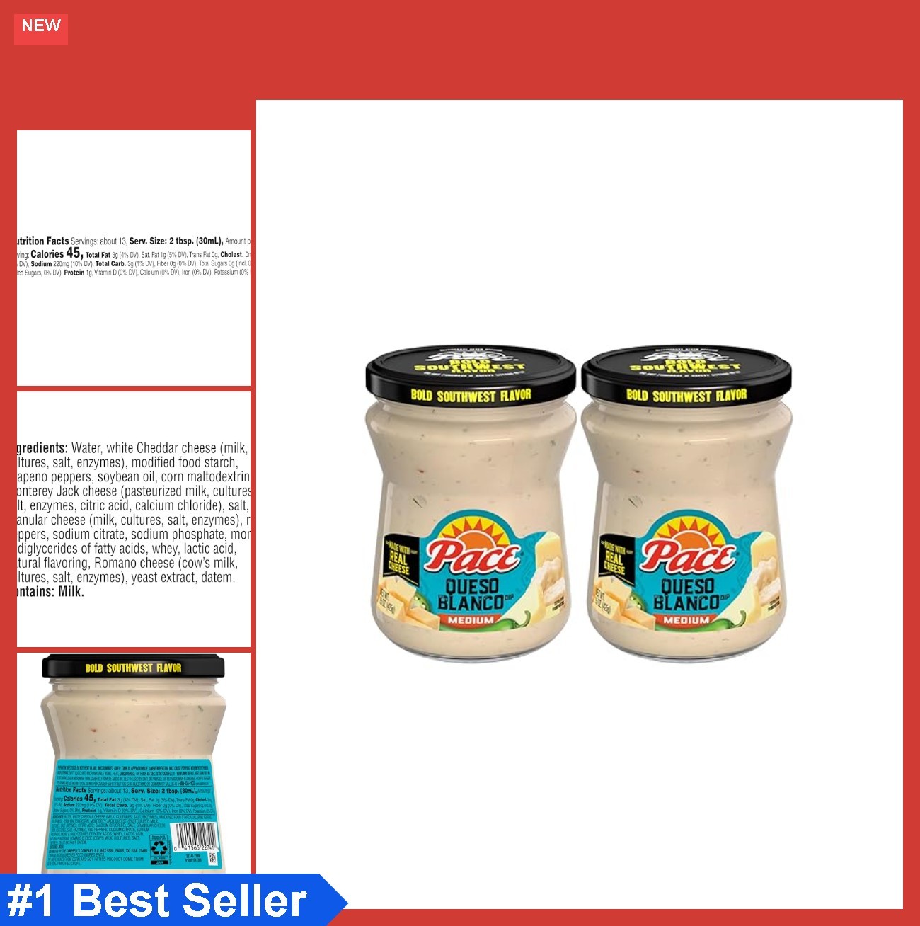 Medium Queso Blanco Cheese Dip 15 oz Jar Pack of 2 Creamy Real Cheese No HFCS