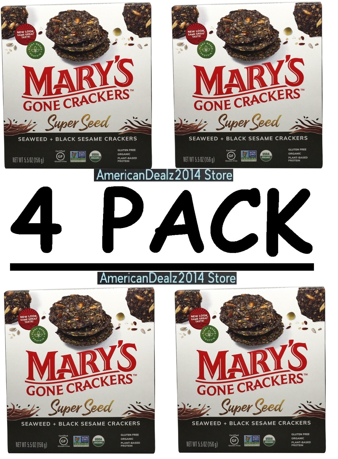 4 PACK – Mary’s Gone Organic Super Seed Crackers Seaweed + Black Sesame, 5.5 oz