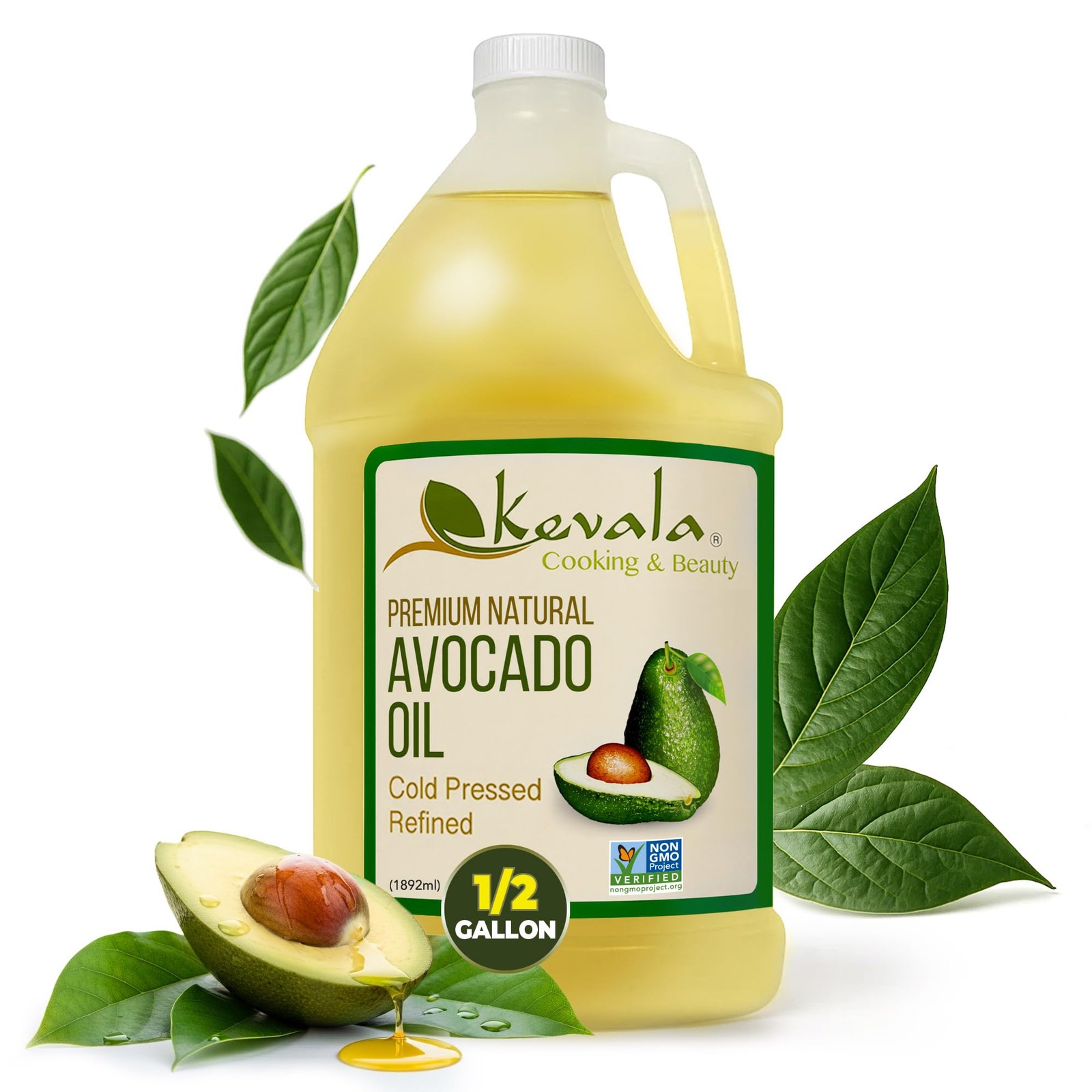 Kevala Avocado Oil – 64 fl oz – 1/2 gallon – Cold Pressed – Fresh Avocados –