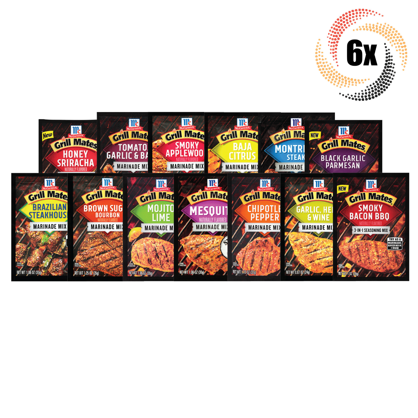 6x Packets McCormick Grill Mates Variety Flavor Marinade Mix | Mix & Match