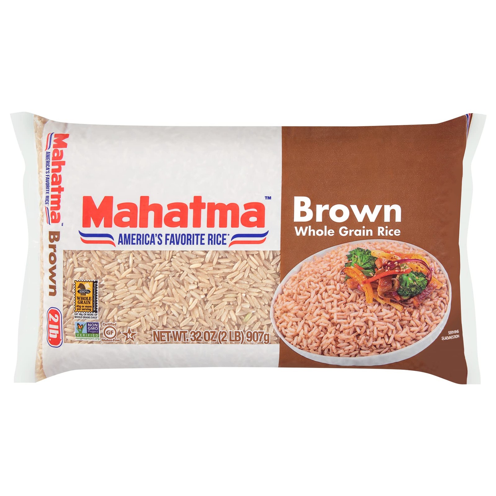Mahatma Whole-Grain Brown Rice, 2lb Bag of Stovetop 2 Pound (Pack 1)