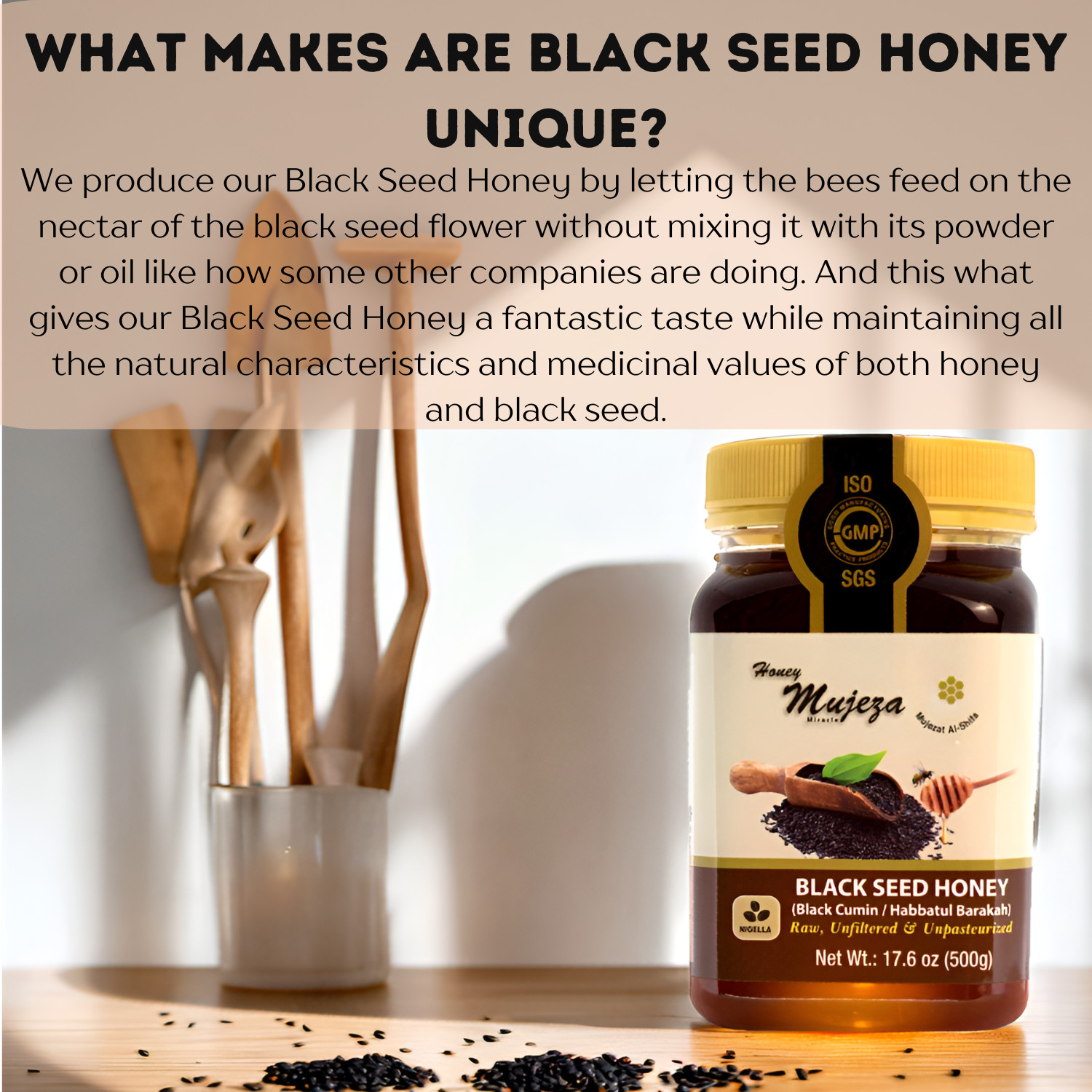 Black Seed Honey 100% Natural Not Mixed with Oil or Powder – Immune Booster