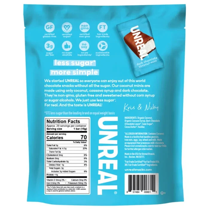 Unreal Dark Chocolate Coconut Minis 15.3 oz Sweets Dessert Candies Non-GMO Snack