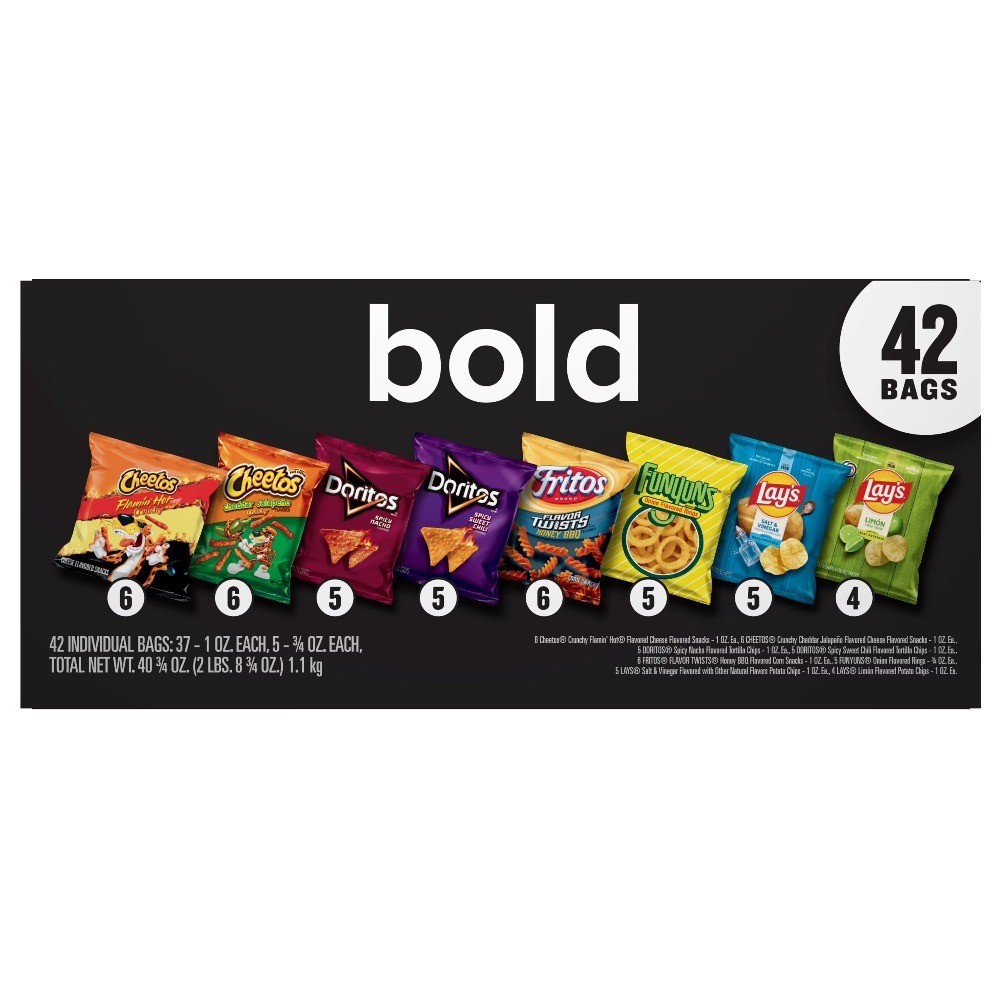 Mega Size Variety Pack of Bold Flavor Mixed Chips 42 Count Snack Box