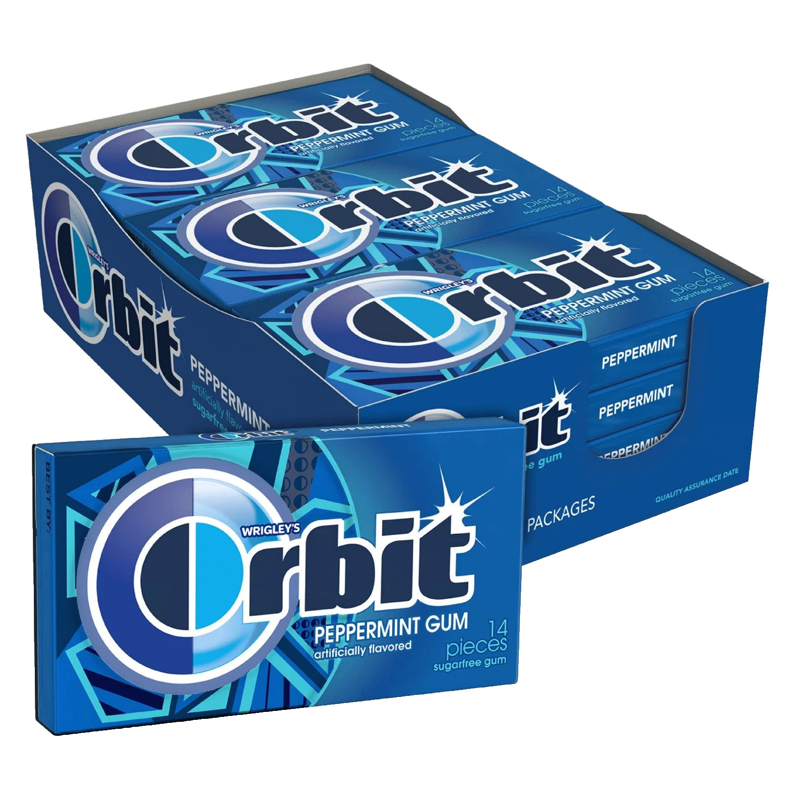 Full Box 12x Pack Wrigley’s Orbit Peppermint Sugar Free Gum – 14 Pieces Per Pack