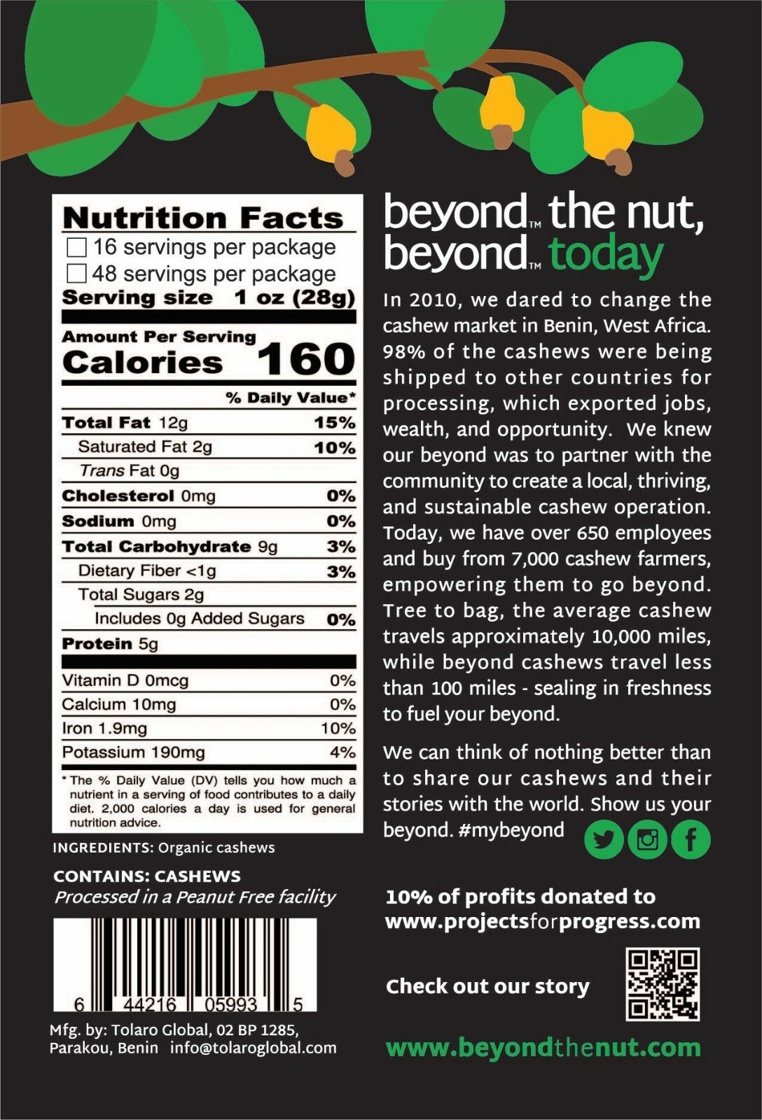 RAW ORGANIC CASHEW HALVES & PIECES -1 LB by beyond (Non-GMO, Fairtrade, Vegan)