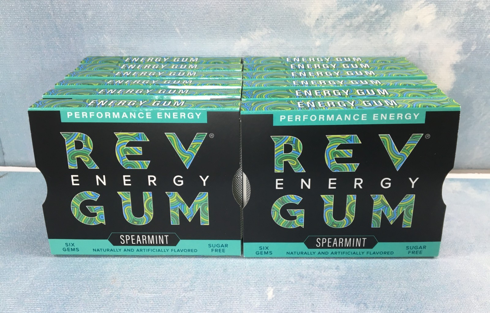 Rev Energy Gum Spearmint 12 Pack, 6 Ct. Each, BB 2/27, 60 mg Caffeine Sugar-Free
