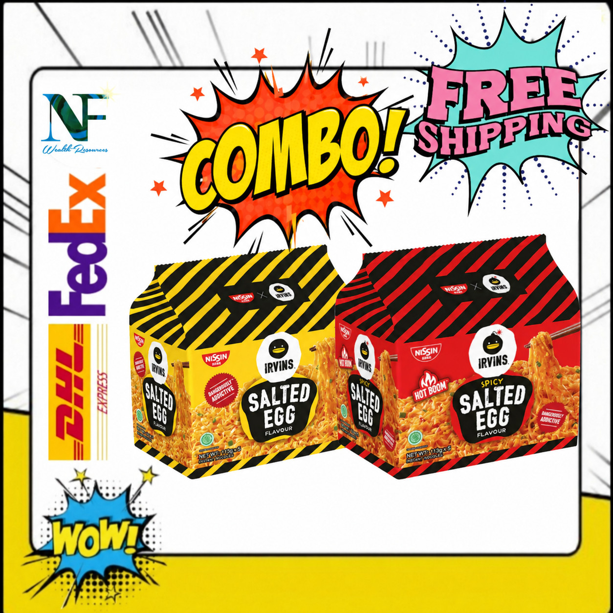 Combo 113gx5 NISSIN x IRVINS Salted Egg Instant Noodles Summer Picnic Food