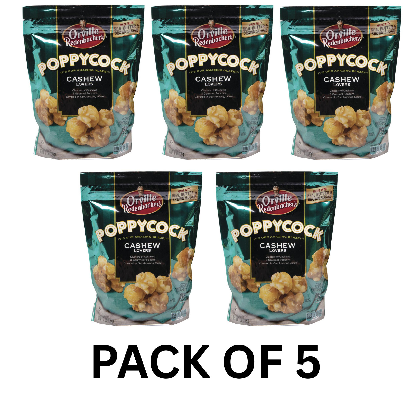 Orville Redenbacher’s Poppycock Cashew Lovers Popcorn Snack Mix – 7 oz (5 PACK)