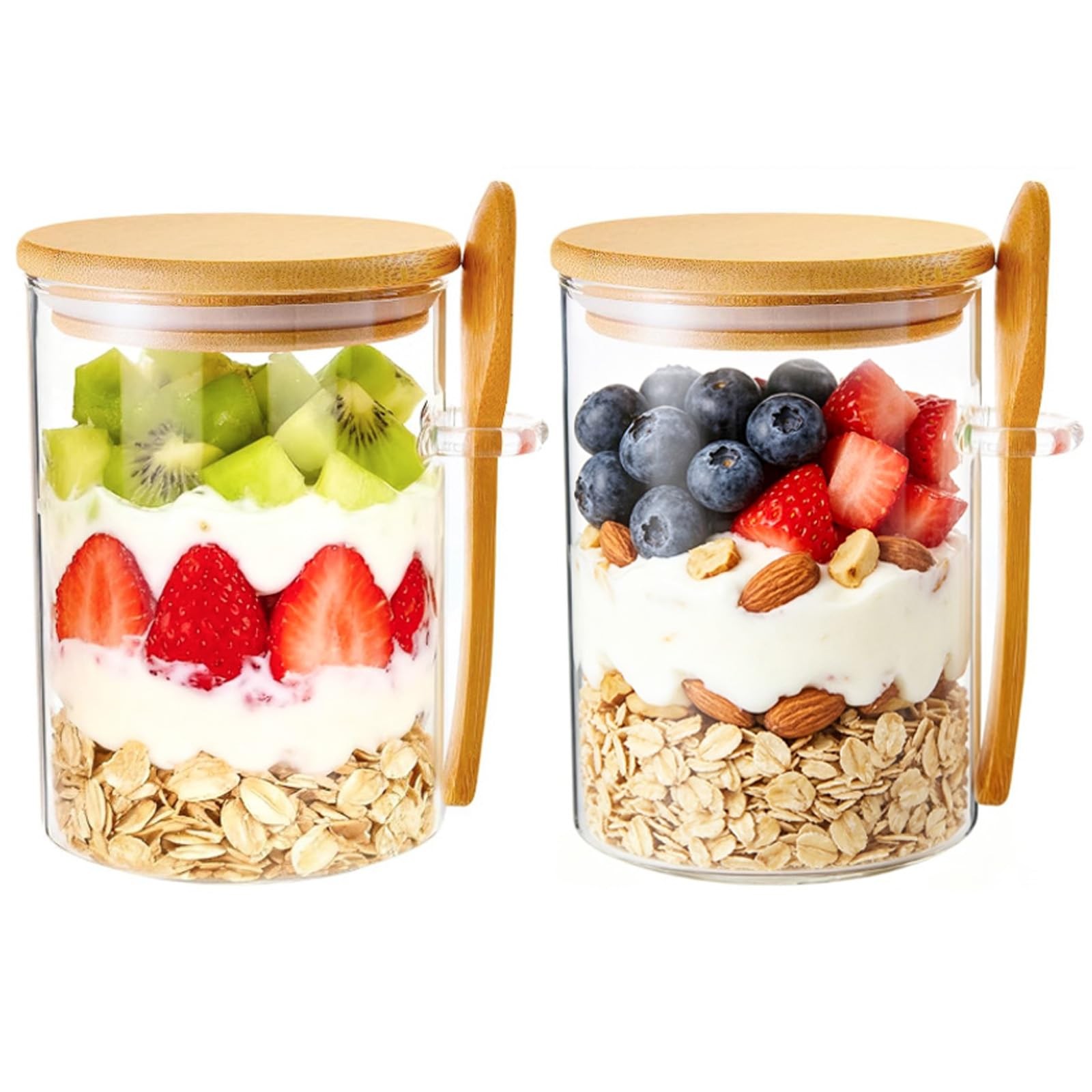 Xigugo Overnight Oats Jars, Container with Medium, transparent