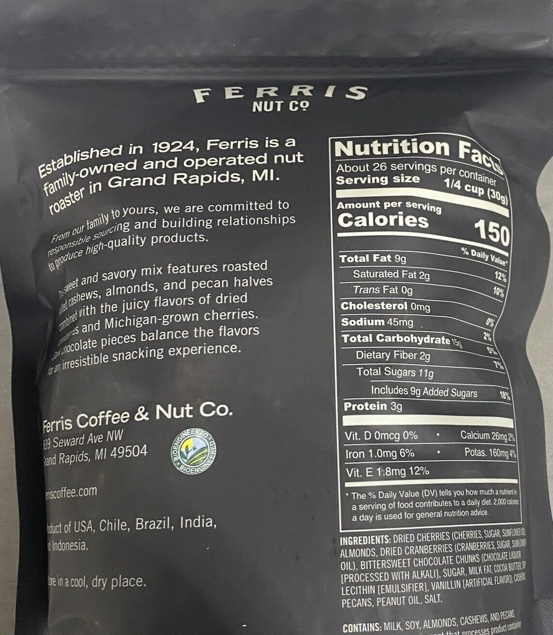 FERRIS NUT Co Roasted & Salted Cherries Berries & Nuts Dark Chocolate 28 oz 6 PK